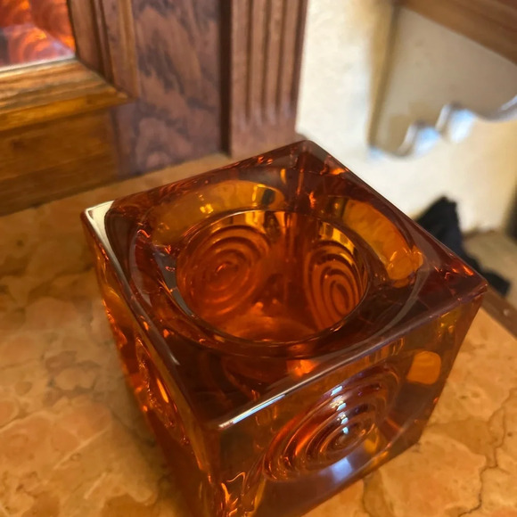 Vintage MCM Viking Persimmon Bullseye Glimmer Votive Candle Holder - Picture 5 of 5